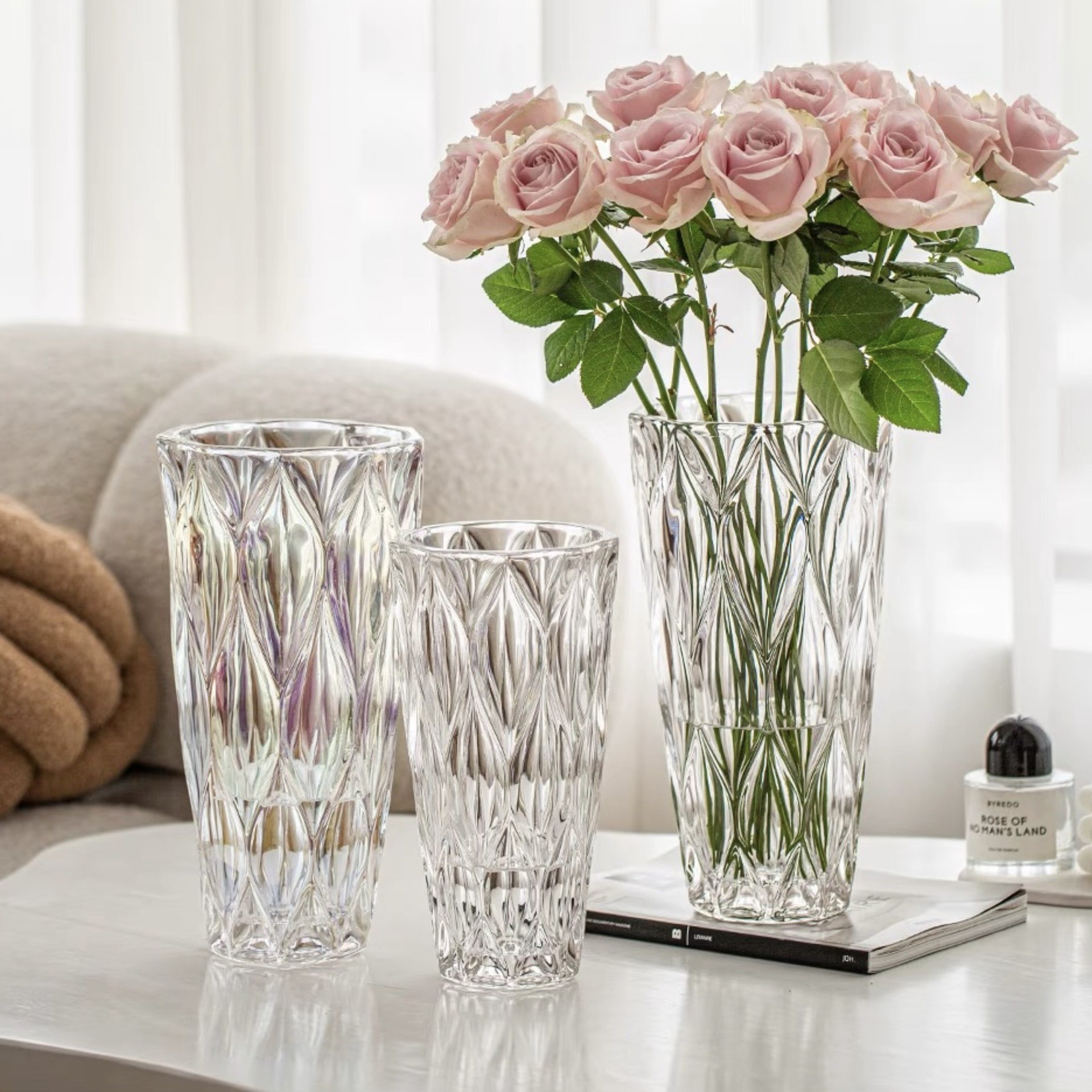 Luz de lujo creativo florero de vidrio de alto grado ins estilo sala de estar agua cultivo flor decoración fábrica al por mayor