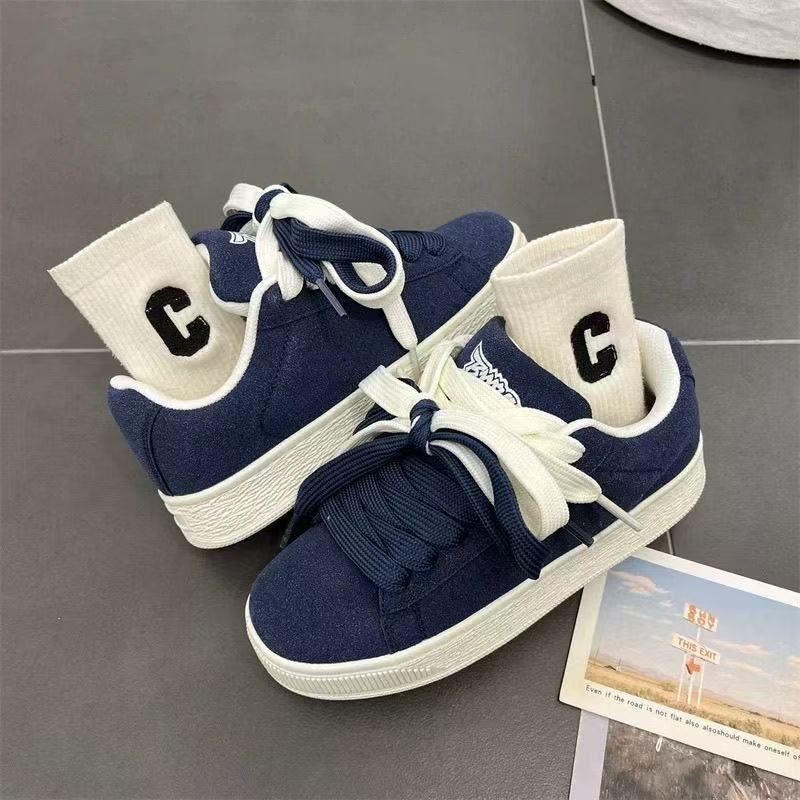 Hong Kong Style Chic High Color Value Trendy Platform Blue Bread Shoes for Men and Women Retro Students All-match Casual Skateboard Shoes