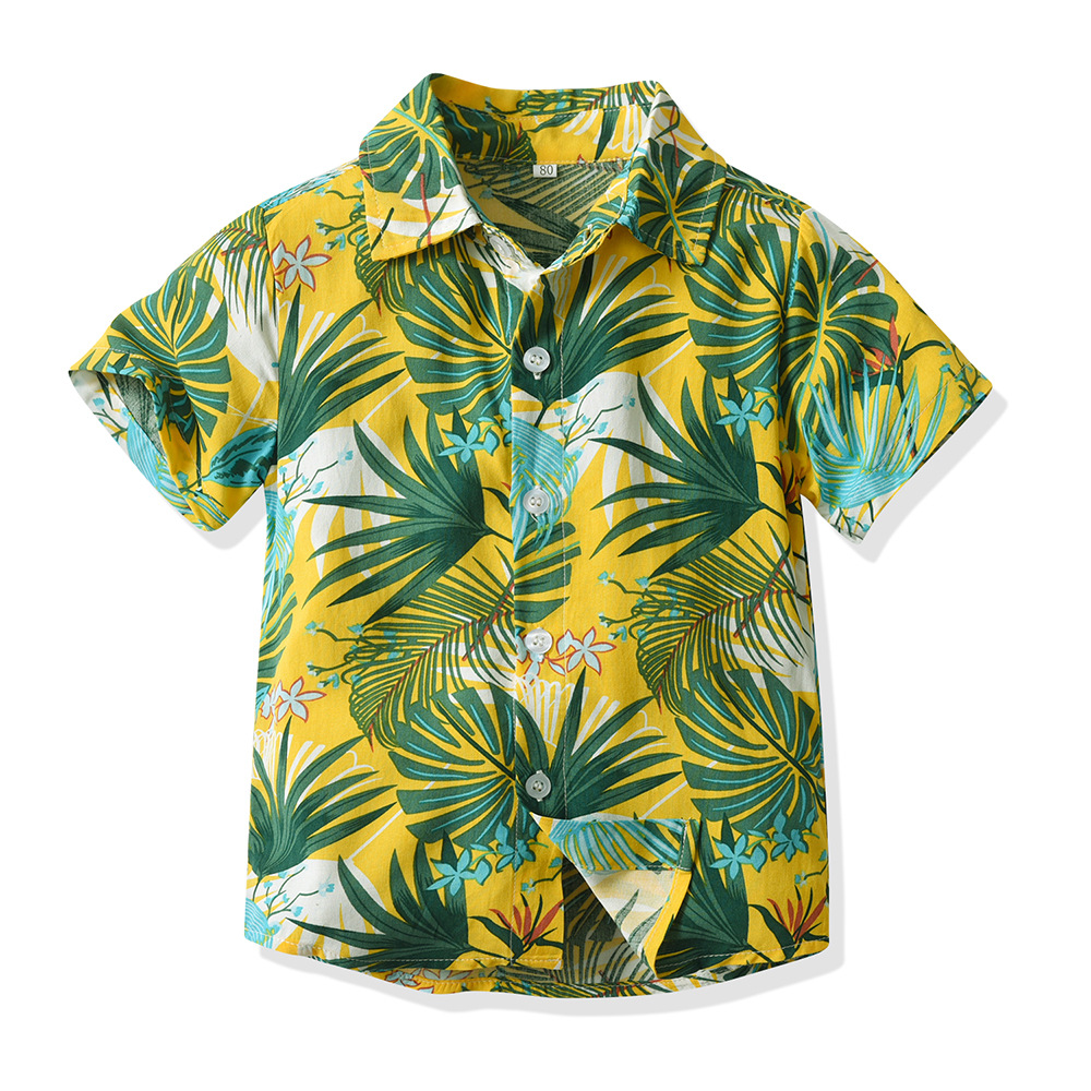 Camisa hawaiana multicolor para niños con cuello girado cárdigan de estilo de moda pelo de playa vacaciones de manga corta chaqueta de flores chaqueta casual