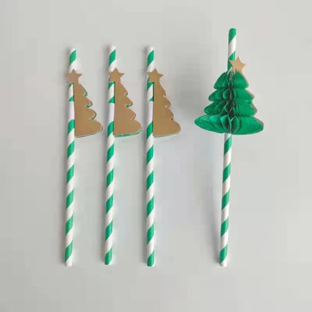 Fábrica en stock al por mayor creativo tridimensional árbol de Navidad fiesta decoración Pino panal verde paja de papel desechable