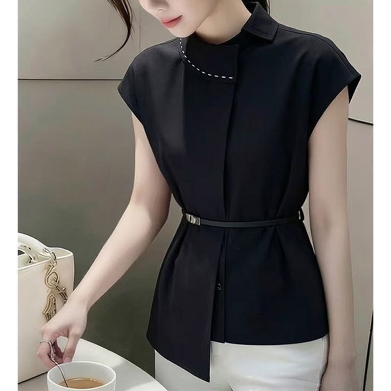 Áo sơ mi nữ dài tay phong cách Pháp, thiết kế bấm eo nhẹ nhàng — màu đen, Màu caramel, màu xám chi tiết 2