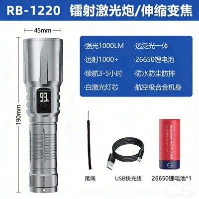 Strong Light Flashlight, White Laser, UV fənərlər - obsidian-silver-white-laser-wicks-lcd-electronic-display