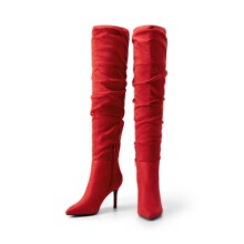 W 34851 Pointed Side Zipper Knee High Boots ��ϥ�߸�Ůѥ