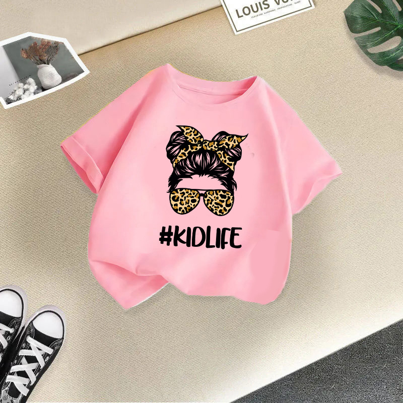 Ropa para niños transfronterizos 2024 verano nuevas camisetas de manga corta para niños y niñas tops de cuello redondo de moda bebé de media manga de algodón