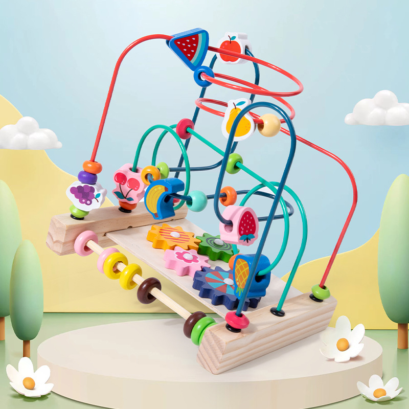 Juguete educativo de madera animal con cuentas grandes coordinación mano-ojo infantil jardín de infantes
