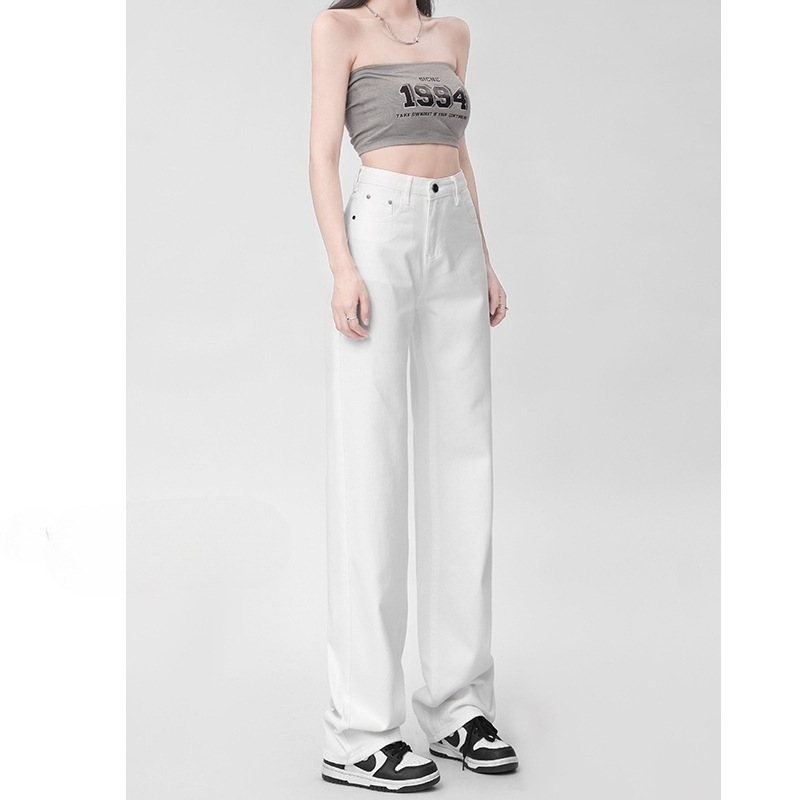 Tencel Narrow Wide-Leg Straight White Jeans for Women, Summer 2026, High-Waisted, Petite, Ice Silk Drape, Floor-Length Pants