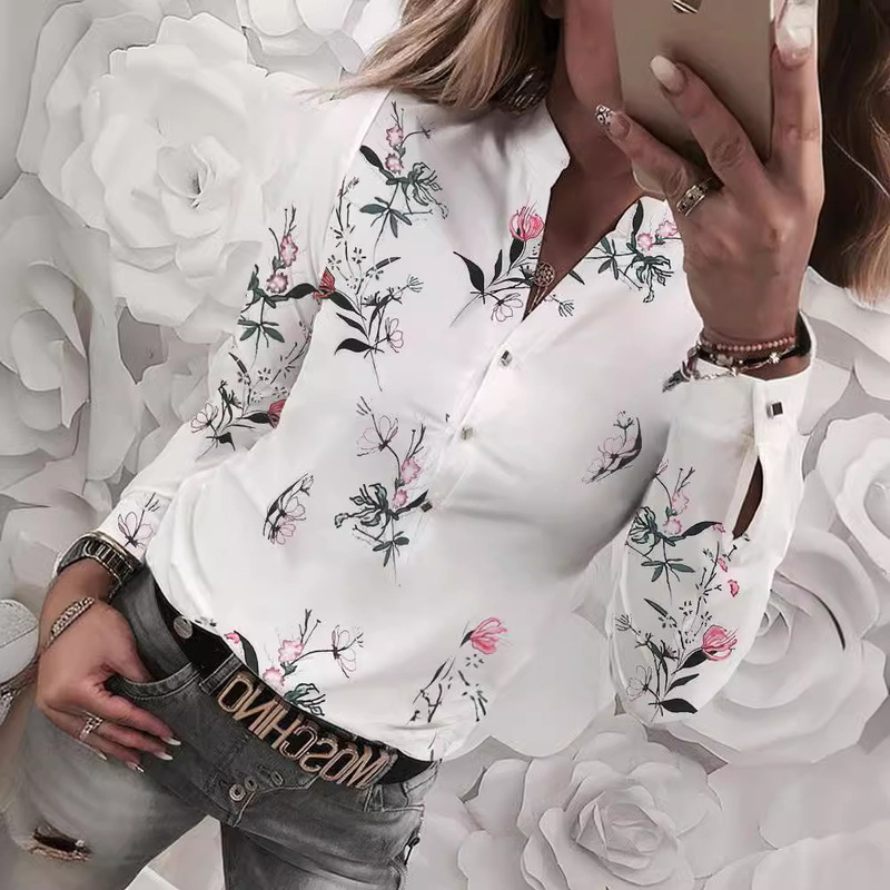 2023 Amazon ebay New Hot Top Women's Explosions European and American Foreign Trade V-Neck Long Sleeve Printed Shirt 2023 Amazon ebay New Hot Top Women's Explosions European and American Foreign Trade V-Neck Long Sleeve Printed Shirt