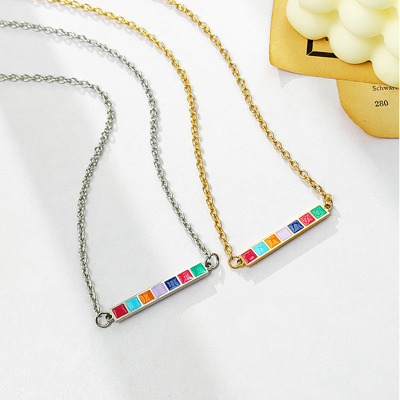 European New Fashion Pendant Dripping Oil Geometric Titanium Steel Necklace display picture 2
