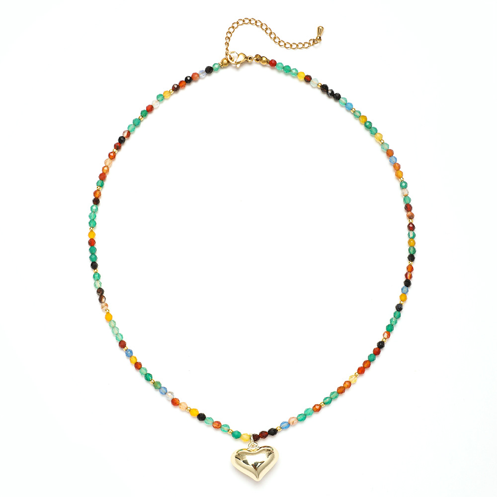20g Weight Necklace Classification 1 Piece Quantity Travel Occasion Alloy, Agate Material Heart Shape Pattern Women's Gender Beaded Design Ethnic Style, Bohemian Style Ethnic Style Bohemian Heart Shape Alloy Agate Necklace In Bulk 4