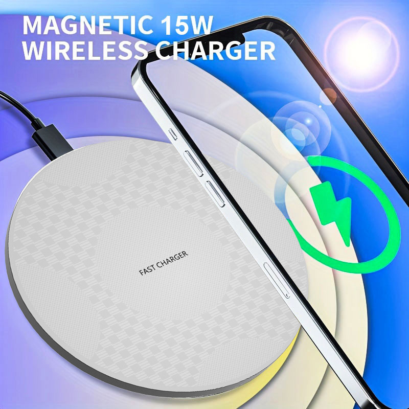 Disco de carga de carga rápida ultrafino de 15w adecuado para carga de teléfonos móviles de Apple, computadora de escritorio, luz nocturna, cargador inalámbrico de baja temperatura