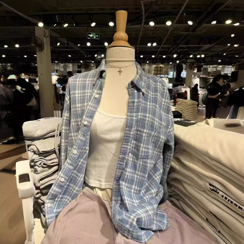 Bm Style American Classic Versatile Plaid Shirt Blue and White Little Girl Brushed Cardigan Sun Protection Jacket Long Sleeve Top Bm Style American Classic Versatile Plaid Shirt Blue and White Little Girl Brushed Cardigan Sun Protection Jacket Long Sleeve Top