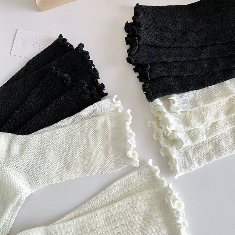 Summer breathable white spring knee socks, mid-length