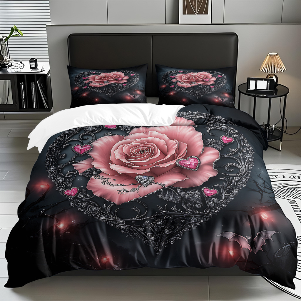 TEMU / JIT multivariado rosa digital impresión set edredón suave piel transpirable fábrica de origen textil