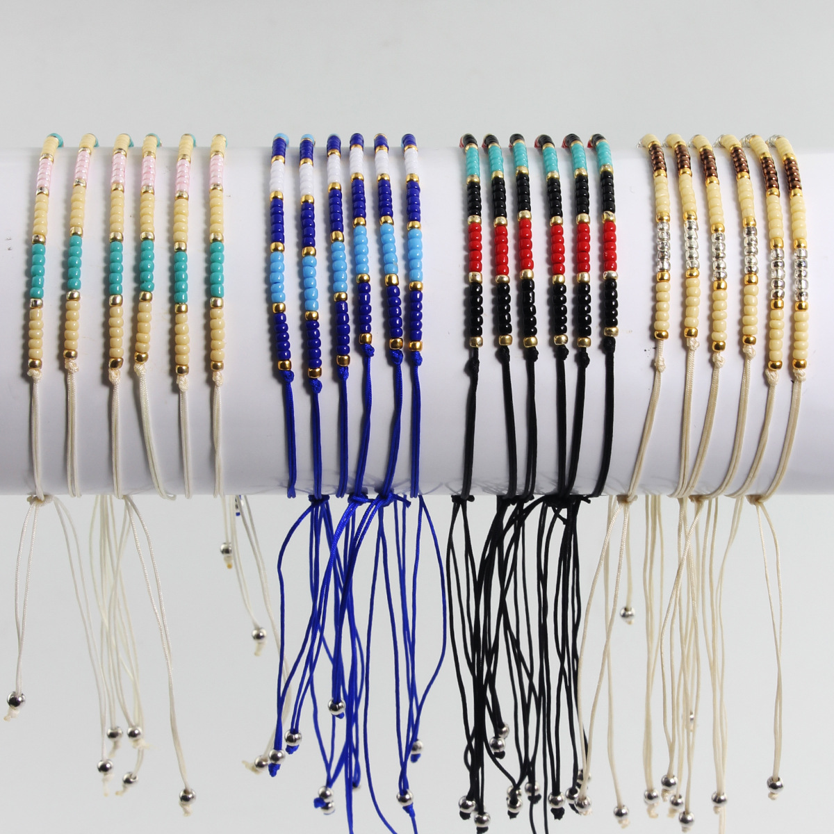Holiday, Daily Occasion Simple Style Round Seed Bead Rope Wholesale Drawstring Bracelets
