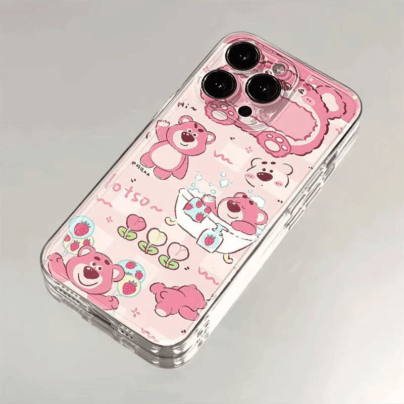 Fun Bathing Strawberry Bear for Apple 16PROMAX Phone Case iPhone15plus Soft Case 14 Cartoon