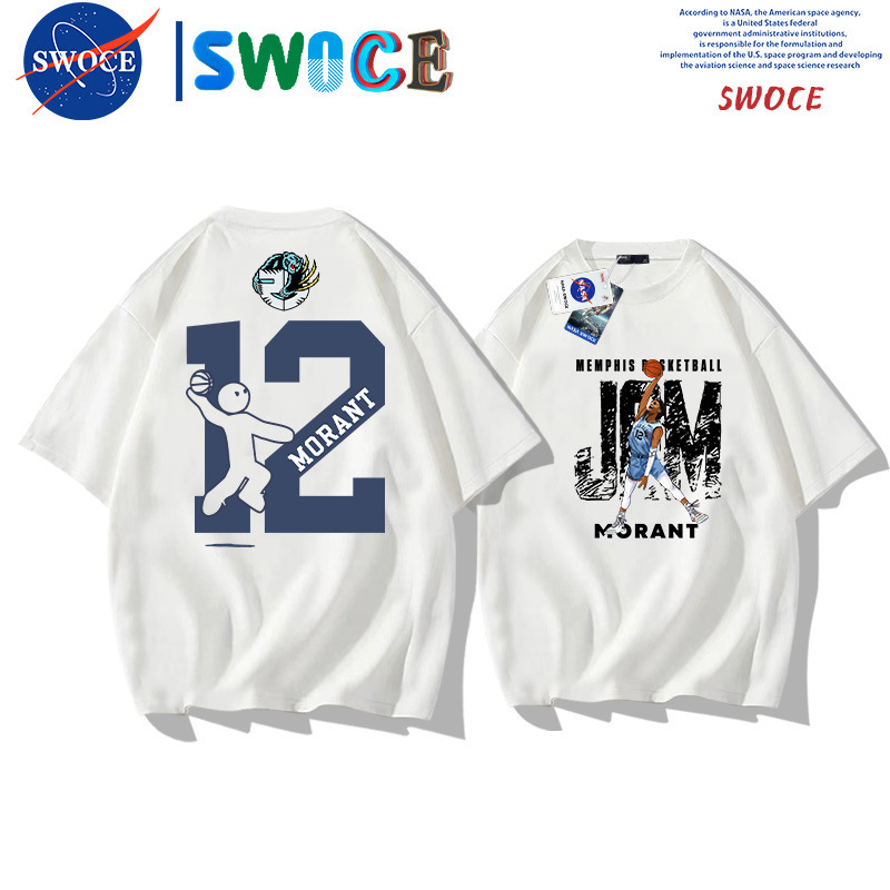 Memphis Grizzlies No. 12 Morant cotton short-sleeved T-shirt men's and women's summer youth fashion loose half-sleeved top