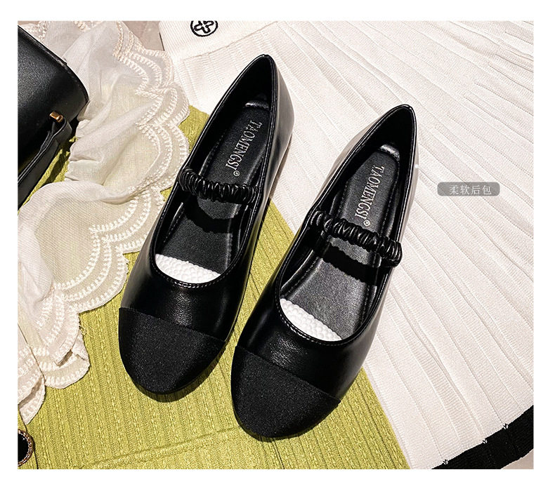Giày lười nữ mũi tròn phối màu, quai ngang co giãn, đế bằng gót thấp 1–3 cm — Màu đen, Trắng sữa chi tiết 4