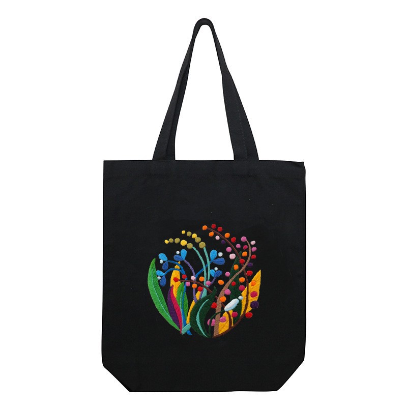 Hecho a mano DIY cinta bordada bolsa de lona Lu bordado solo hombro bolso tridimensional bordado flor lienzo mujer bolsa grande