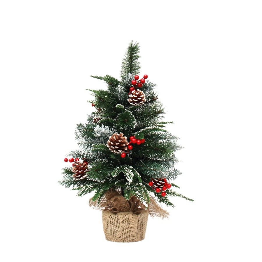 Hong Kong Heng 60/90cm fruta roja mixta PE hoja pequeño árbol de Navidad Lino Cono de Pino Mini Navidad bonsai árbol adornos