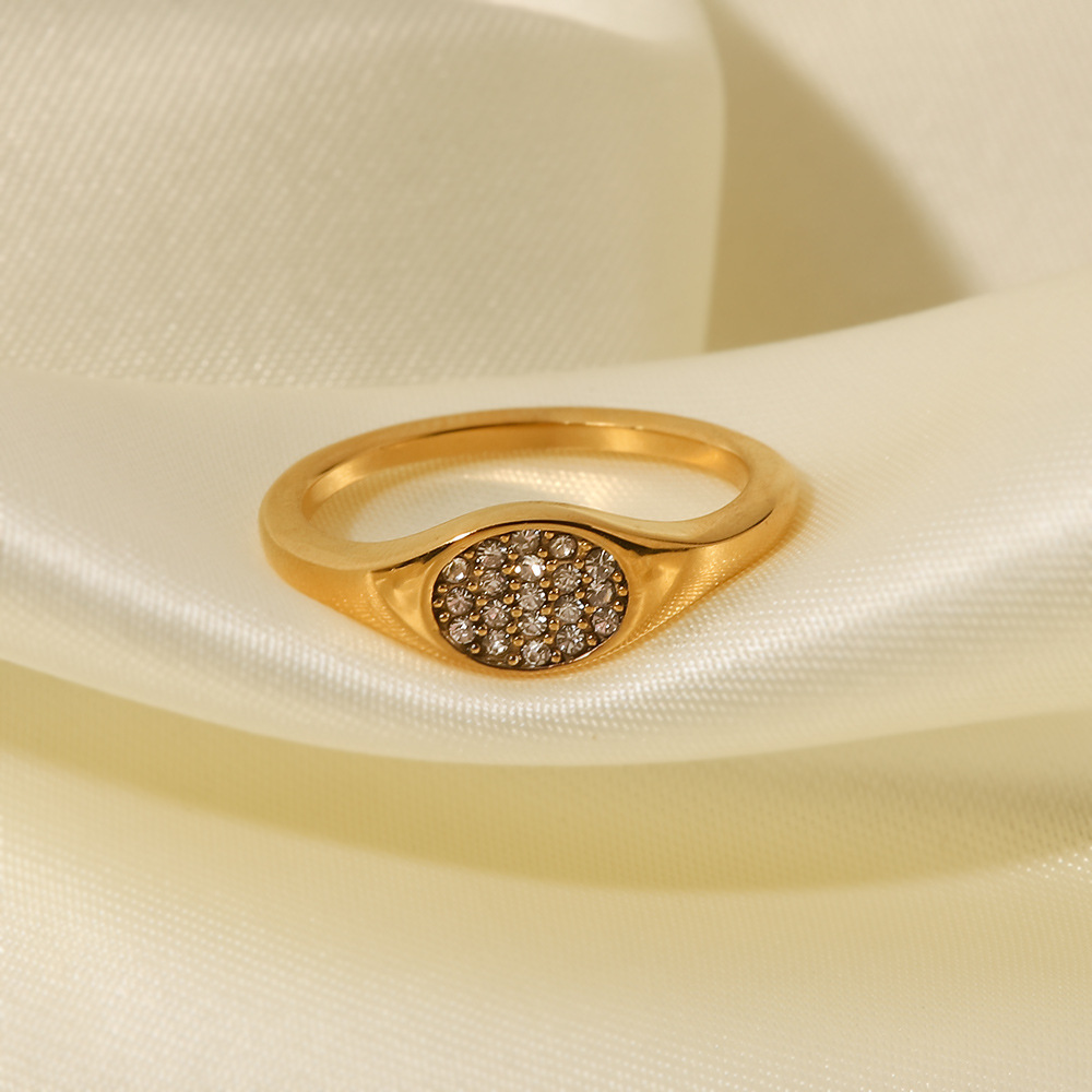 Fashion Oval Stainless Steel Inlay Artificial Diamond Rings 1 Piece