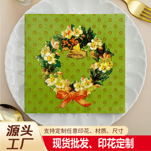 New Christmas Napkins Holiday Party Hotel Napkins Christmas Wreath Printed Napkins Cross-Border
