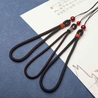 红玛瑙手把绳手工编织蜜蜡平安扣手把绳文玩把件绳弹弓绳失手绳