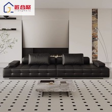 意式极简布艺沙发轻奢大小户型高端沙发客厅绒布劳伦斯直排皮沙发