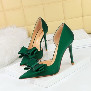 626-H2 Korean Fashion Sweet High Heels Slim Heels Super High Heels Shallow Notched Side Cut Bow Knot Single Shoe for Wom
