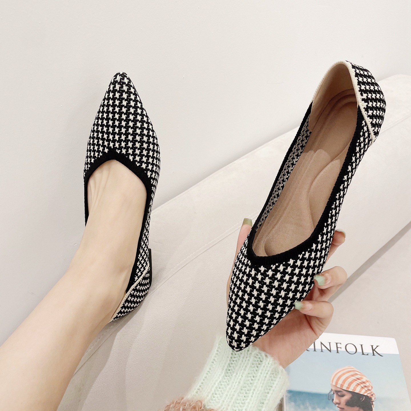 Damen Ballerinas Prinzessin Stil Gestrickte Flache Schuhe_voghion.com