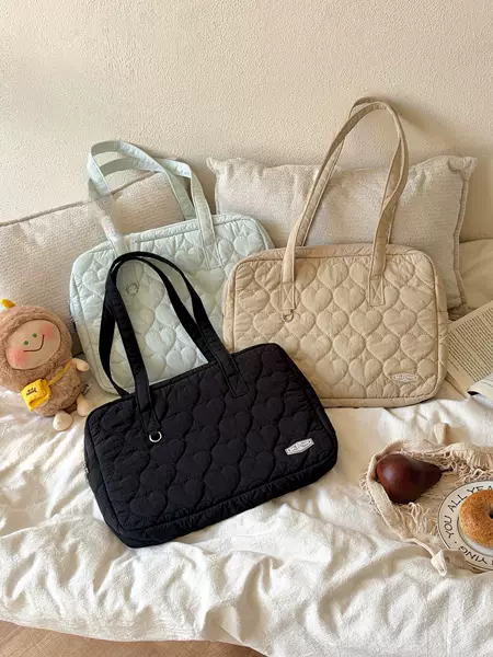 New Korean ins quilted embroidered heart-shaped large-capacity shoulder computer bag suitable for Macbook 13.6inch for women