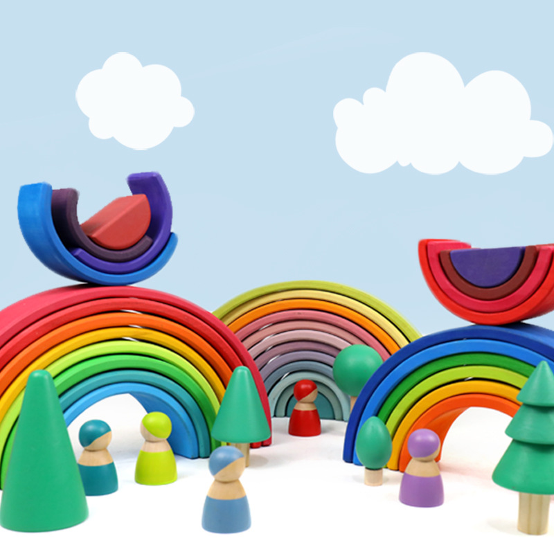 Bloques de construcción de madera grande del arco iris de los niños Jenga rompecabezas creativo Jenga adornos bebé educación temprana Juguetes Divertidos