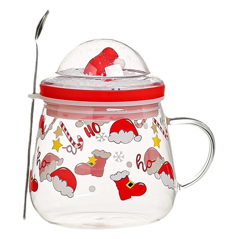 Dibujos animados creativos personalizados de Navidad de vidrio taza de agua con tapa cuchara muñeca Linda taza de regalo de alta