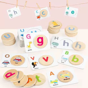 Деревянные карточки-парочки: животные английский цвета 3–6 лет
