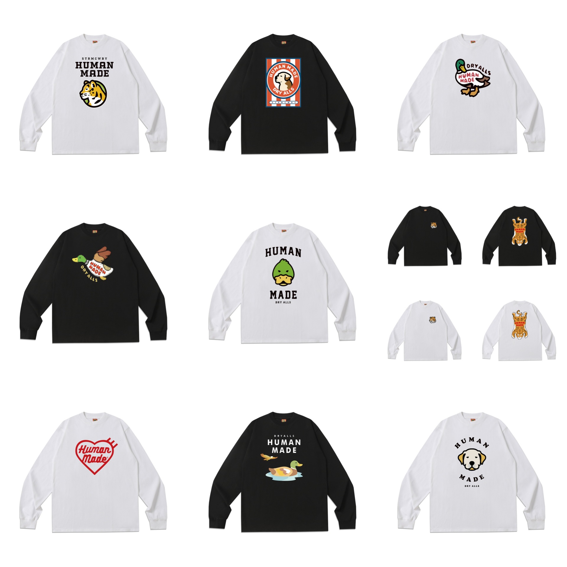 Hm Japanese-Style Trendy Brand Heavy Long-Sleeve T-Shirt with Cute Cartoon Print [In-Stock Foreign Trade Japanese Order]