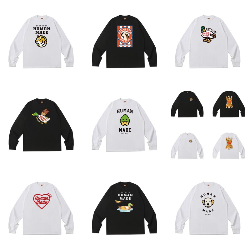 Hm Japanese-Style Trendy Brand Heavy Long-Sleeve T-Shirt with Cute Cartoon Print [In-Stock Foreign Trade Japanese Order]
