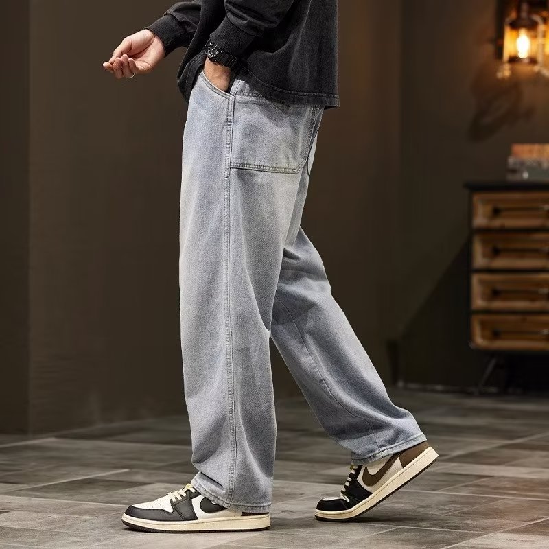 Otoño nuevo estilo jeans marca de moda para hombres American High Street pantalones anchos casuales de todo fósforo rectos sueltos