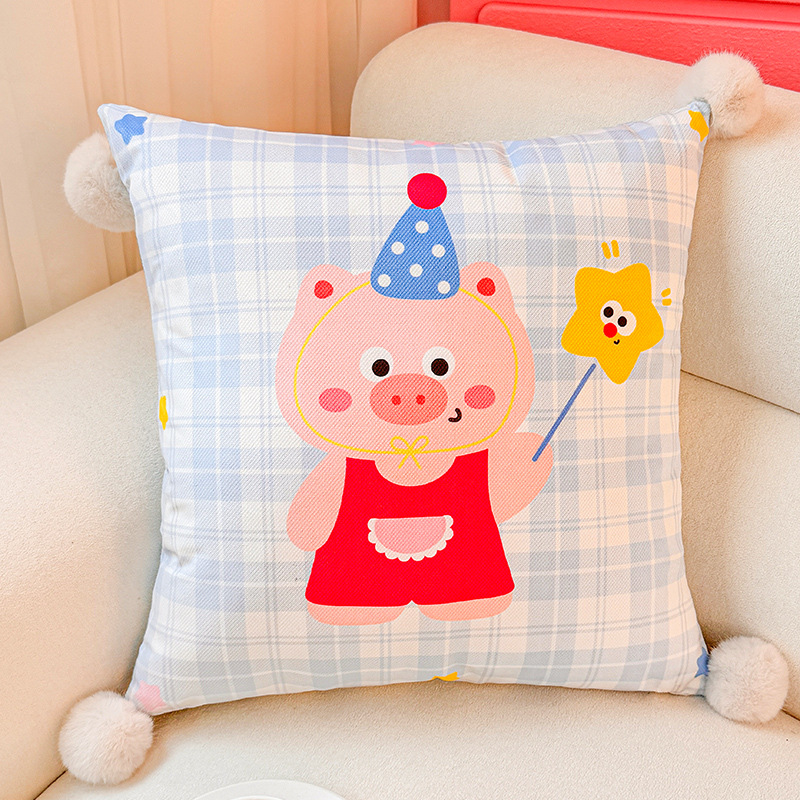 Lucky Little Pig Almohada de dopamina Funda de almohada Sofá de sala de estar Almohada de cintura abstracta con estampado de cabecera Bola de pelo