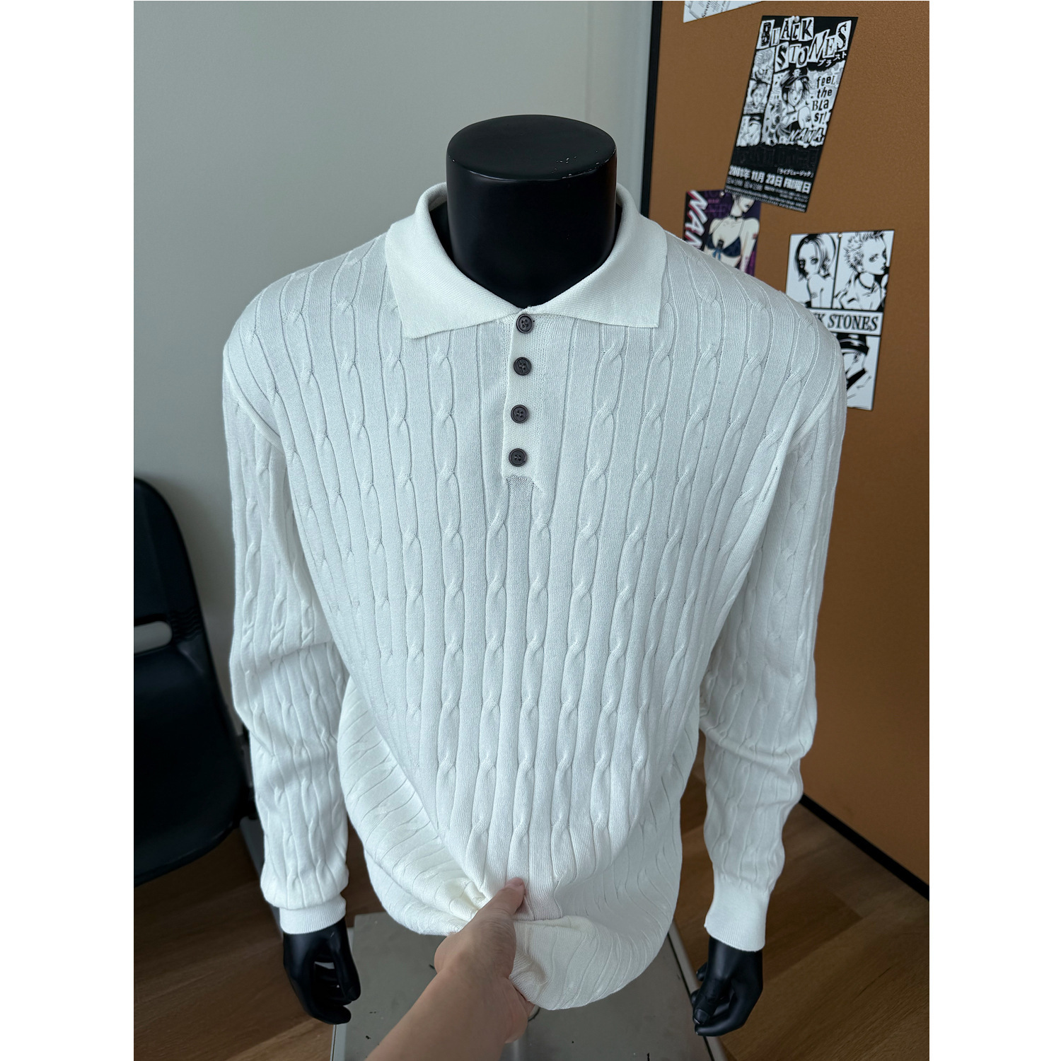 2025新款男士秋冬老钱风长绒混纺针织polo 绞花正肩透气亲肤毛衣