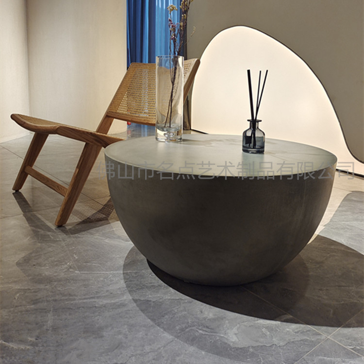 Nordic Minimalist Concrete Side Table for Small Living Rooms, Bowl-Shaped Tea Table, Round Vintage Cement Coffee Table, Extremely Simple