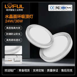 LED明装水晶吸顶灯36W三色变光圆形轻薄面板灯高亮卧室家居天花灯