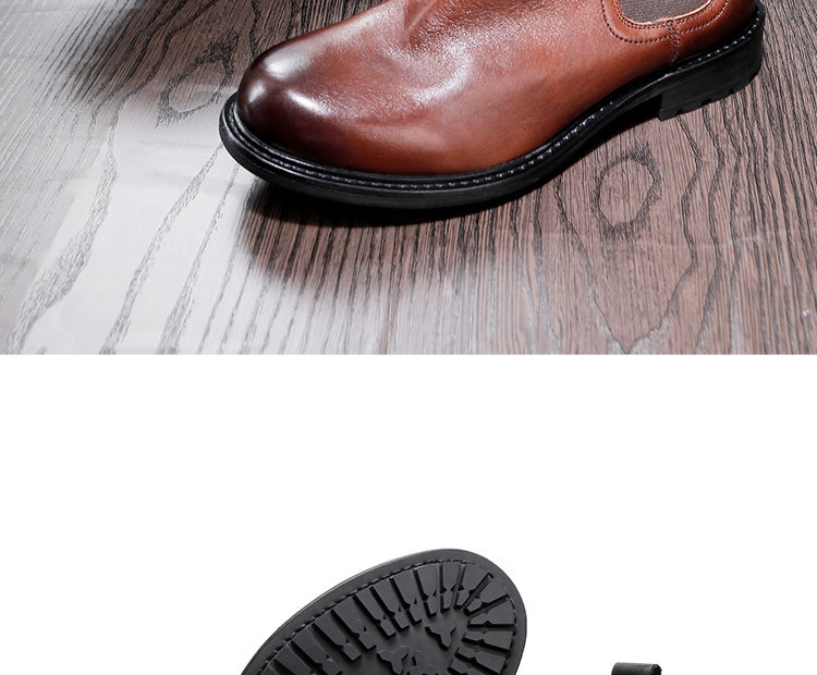 Men's thick soled cowhide leather shoes high-top slip-on ankle boots round head leather breathable_voghion.com