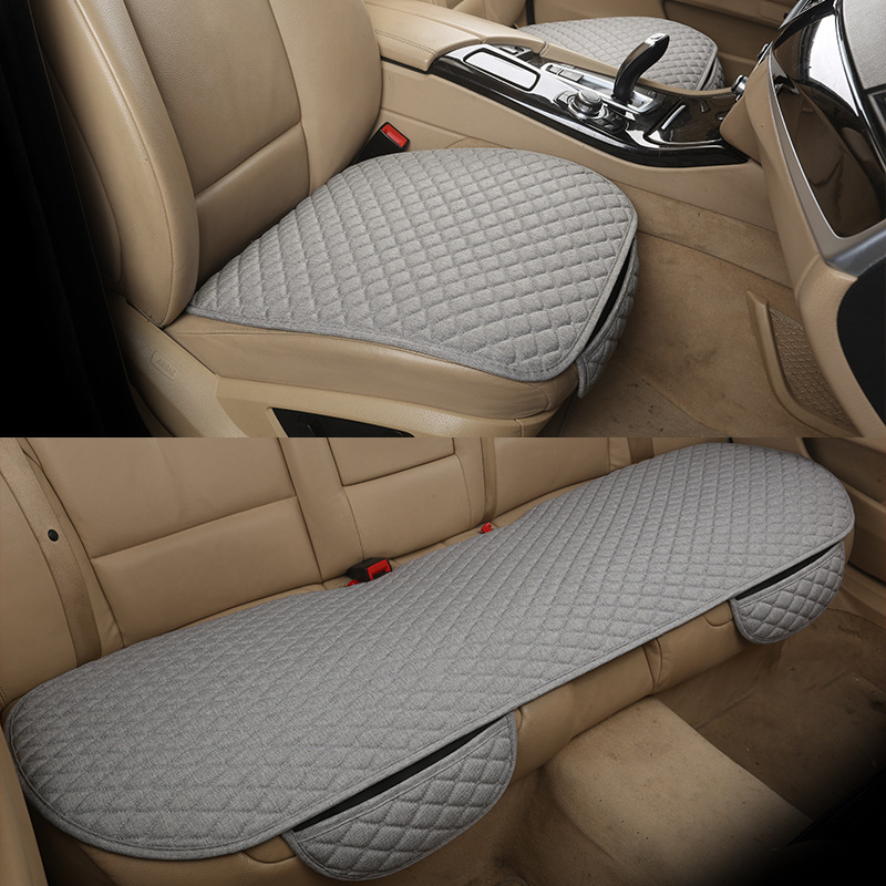 Cojín de asiento de coche de tela de lino pequeño cojín de asiento de coche de tres piezas cojín de asiento de coche universal transpirable verano coche cojín fresco