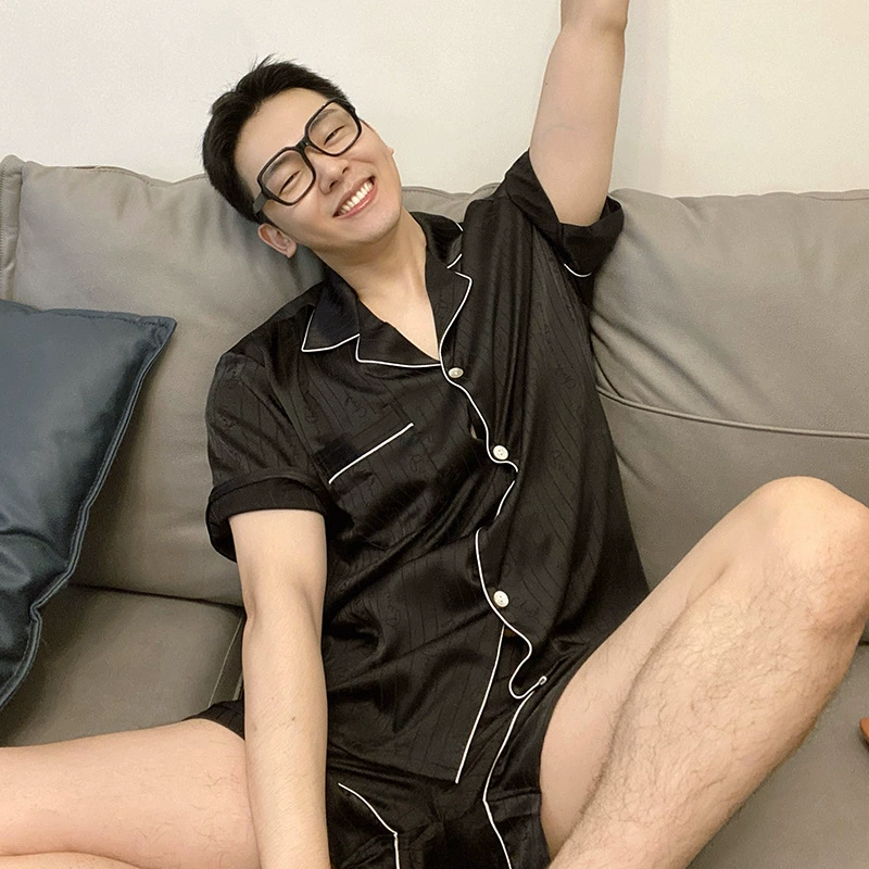 Пижамы для пар, женская летняя из ледяного шелка, Тонкая шелковая атласная Домашняя одежда с длинным рукавом, Мужская маленькая красная книга для верховой езды, тот же стиль в сумерках