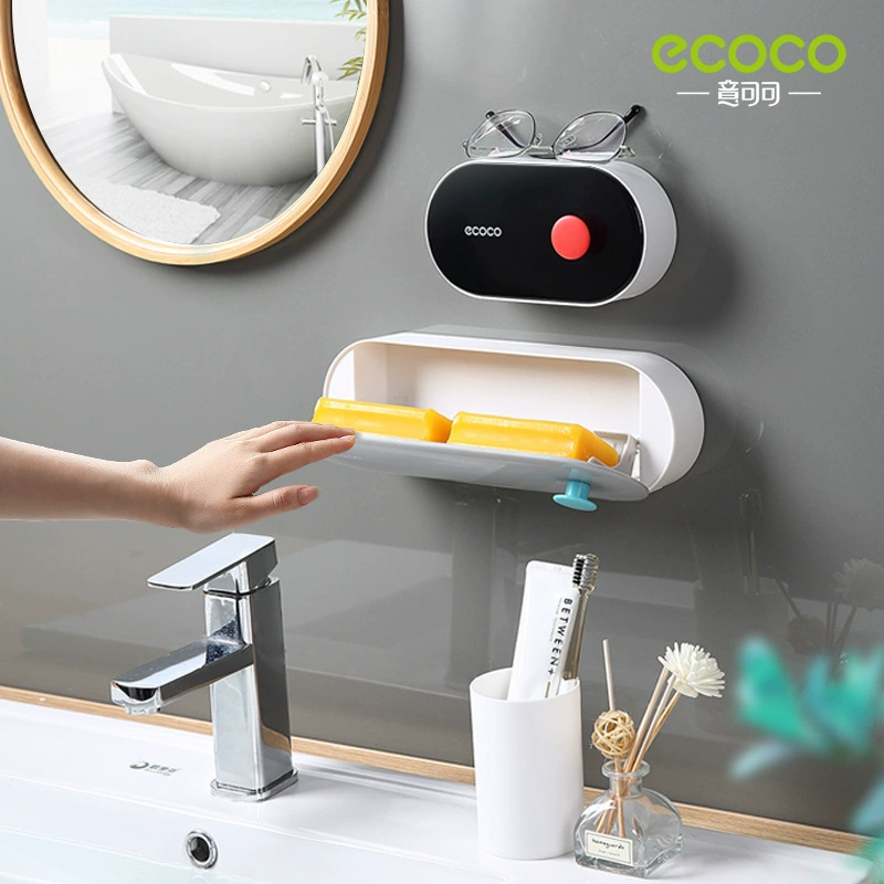 Soap box wall -mounted drain -free household belt with a bathroom, no water, double grid, soap box, shelf