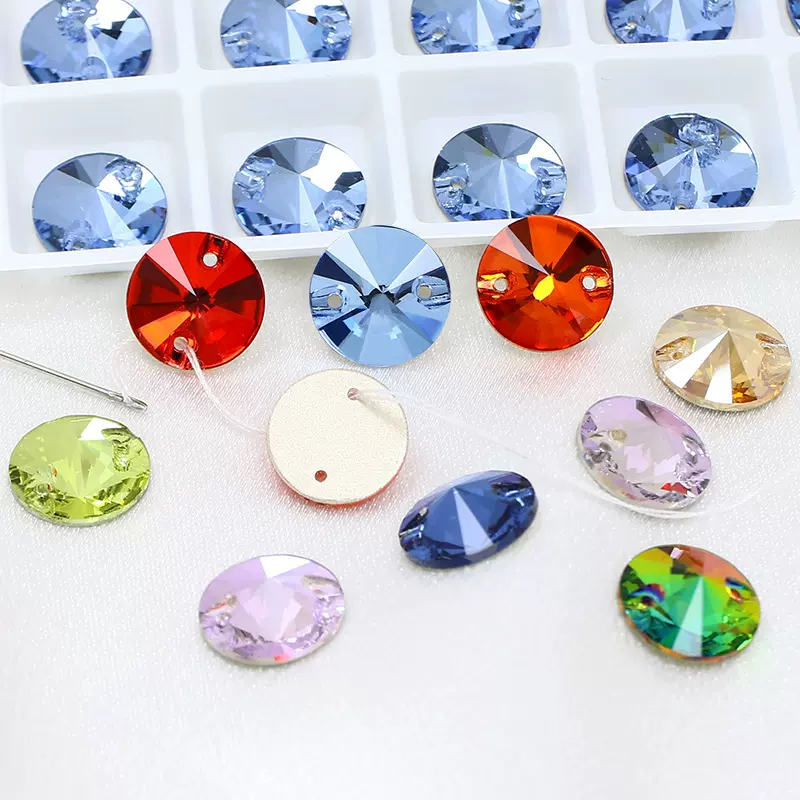 东洲水晶diy手工10mm服装配件双孔彩色配件圆珠超闪手缝平底钻