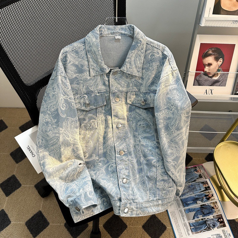 Long-Sleeved Lapel Cardigan Jacket, Versatile Casual Loose Fit, Youth Niche Design Denim Jacket for Men