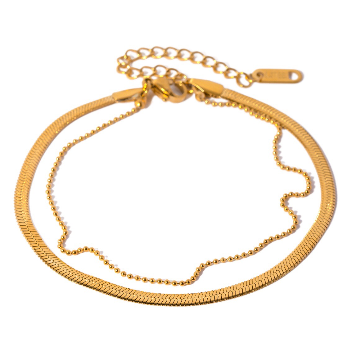 Europa y los Estados Unidos transfronterizos INS viento femenino 18 quilates oro pulido cuchilla cadena cadena de serpiente cadena de perlas Xiaomi doble tobilla joyería al por mayor