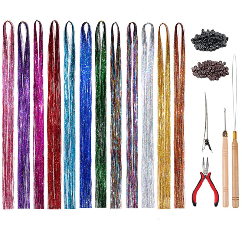 In-Stock Tinsel Hair Extensions 120cm Braiding Rope Colorful Laser Glitter Strands