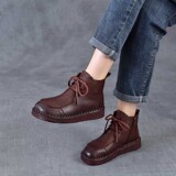 以一 Демисезонные кожаные флисовые зимние универсальные короткие сапоги для отдыха на плоской подошве, воловья кожа, мягкая подошва