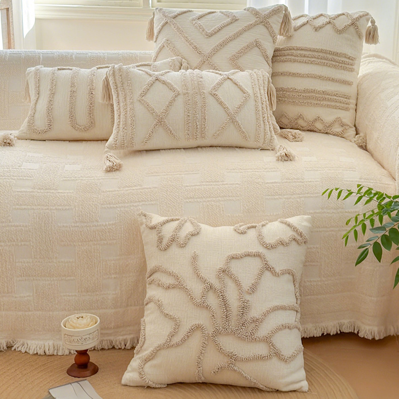 Bohemia retro almohada blanca marroquí sala de estar sofá almohada funda de cama de lujo ligero francés almohada
